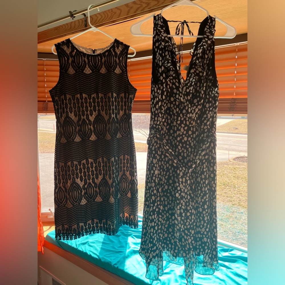 Lot of 2 cocktail or semi formal dresses. Clean Size 12.  Black/gray & black/tan